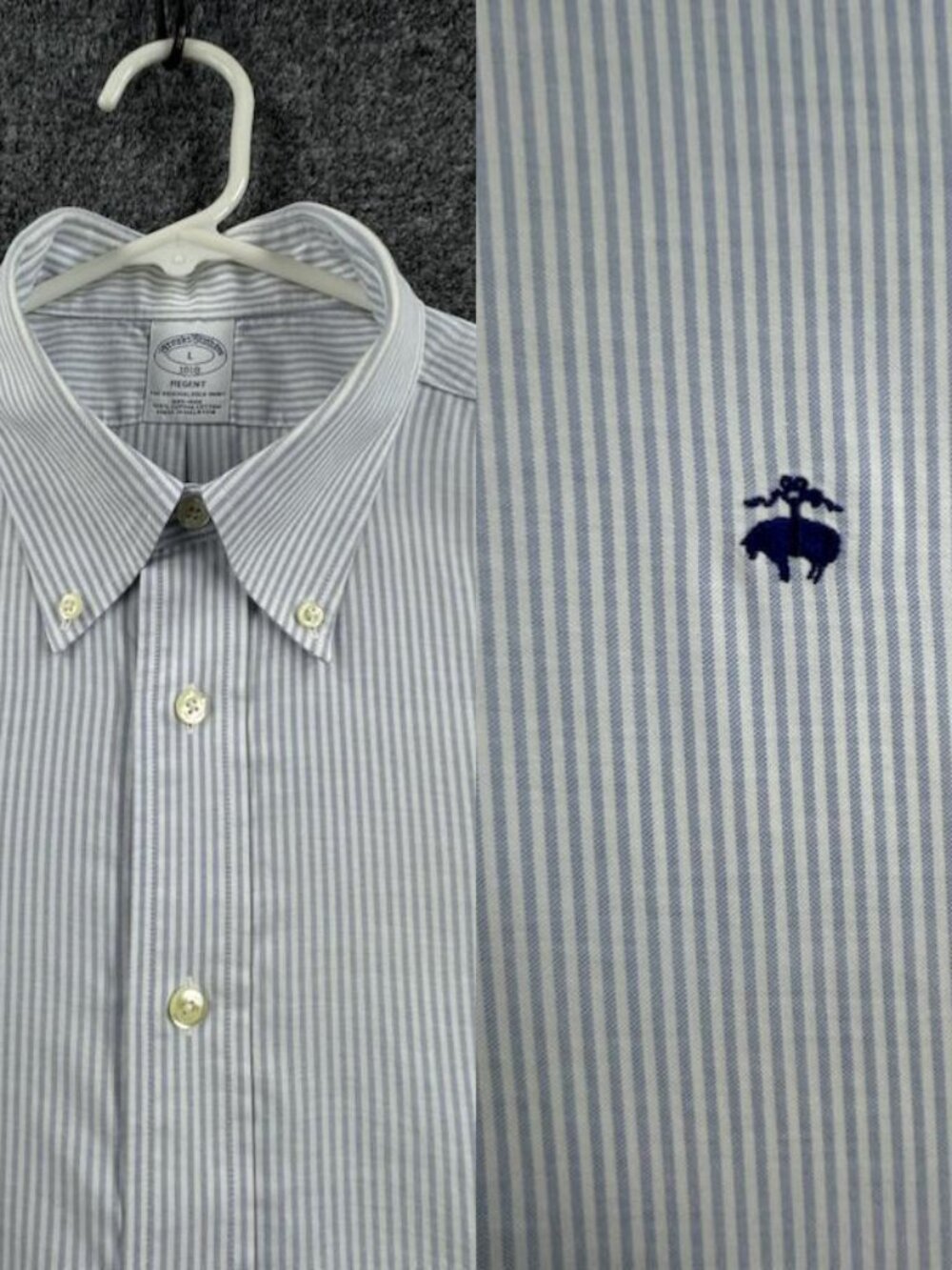 Brooks Brothers OCBD Button-Down Large Supima Regent White Blue Logo Cotton Mens